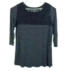 Soma Live Lounge Wear Tunic Top Dress XL Black Lace and Stripes Luxuriously Soft